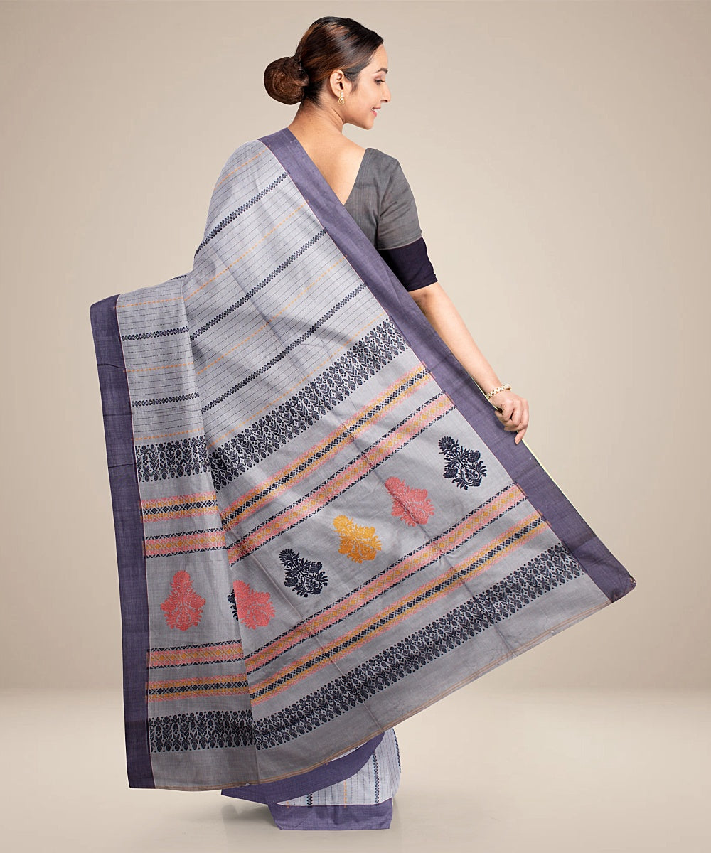 Grey blue bengal cotton handloom saree