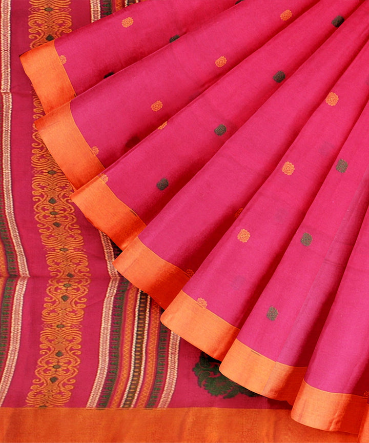 Magenta orange bengal cotton handloom saree