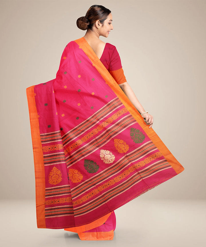 Magenta orange bengal cotton handloom saree