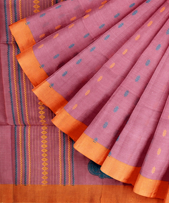Peach orange bengal cotton handloom saree
