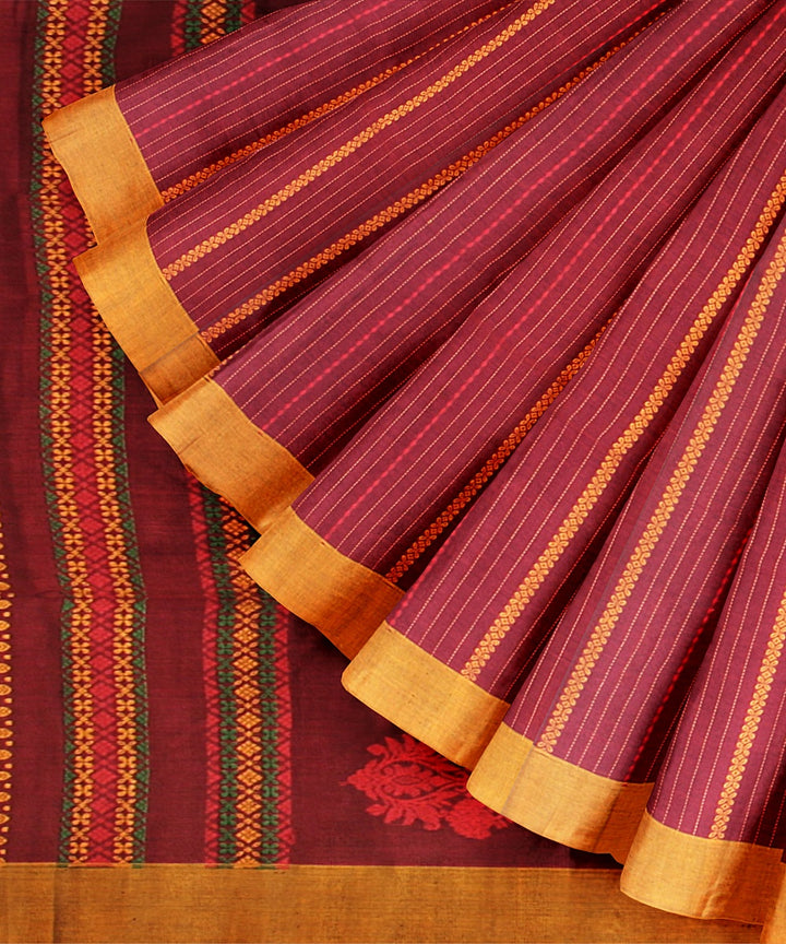 Maroon yellow bengal cotton handloom saree