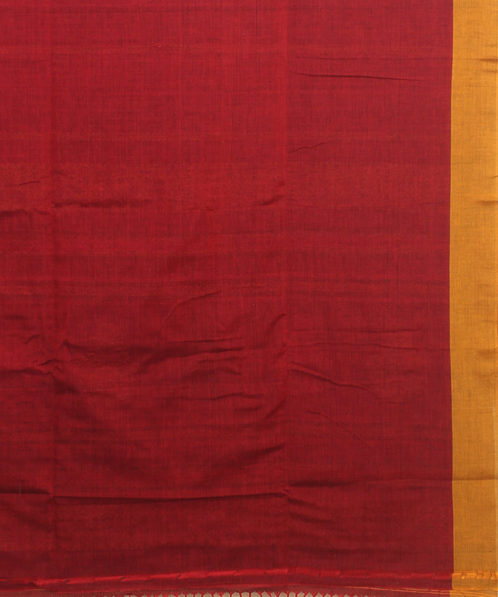 Maroon yellow bengal cotton handloom saree