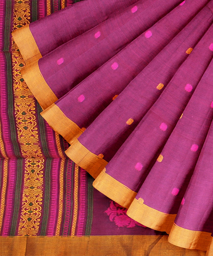 Magenta yellow bengal cotton handloom saree