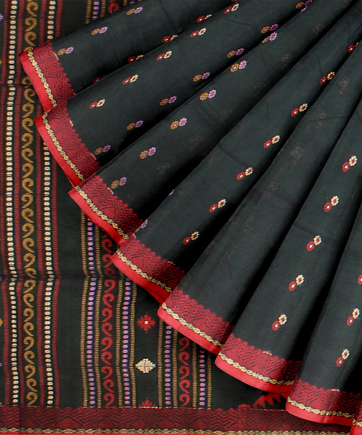 Black red bengal cotton handloom saree