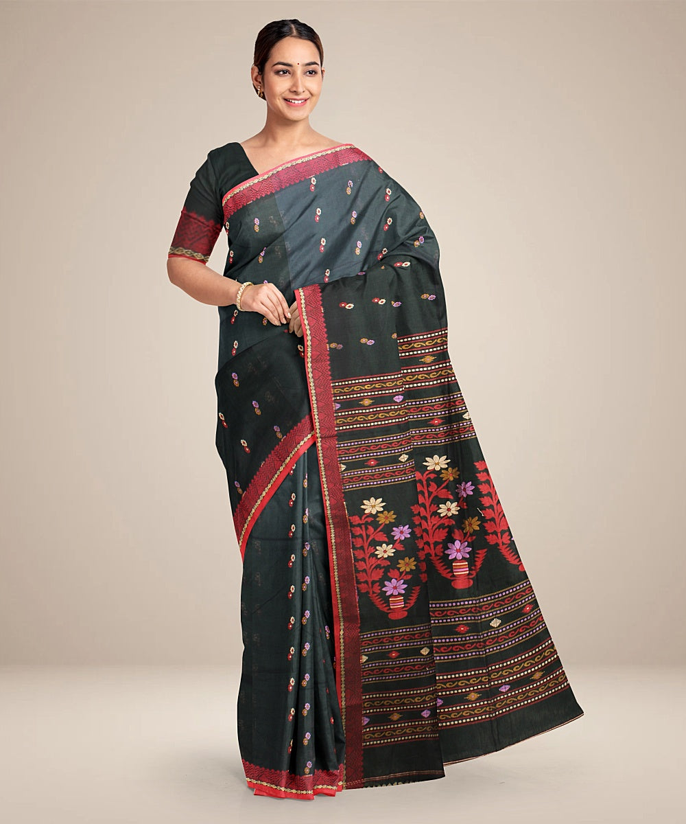 Black red bengal cotton handloom saree