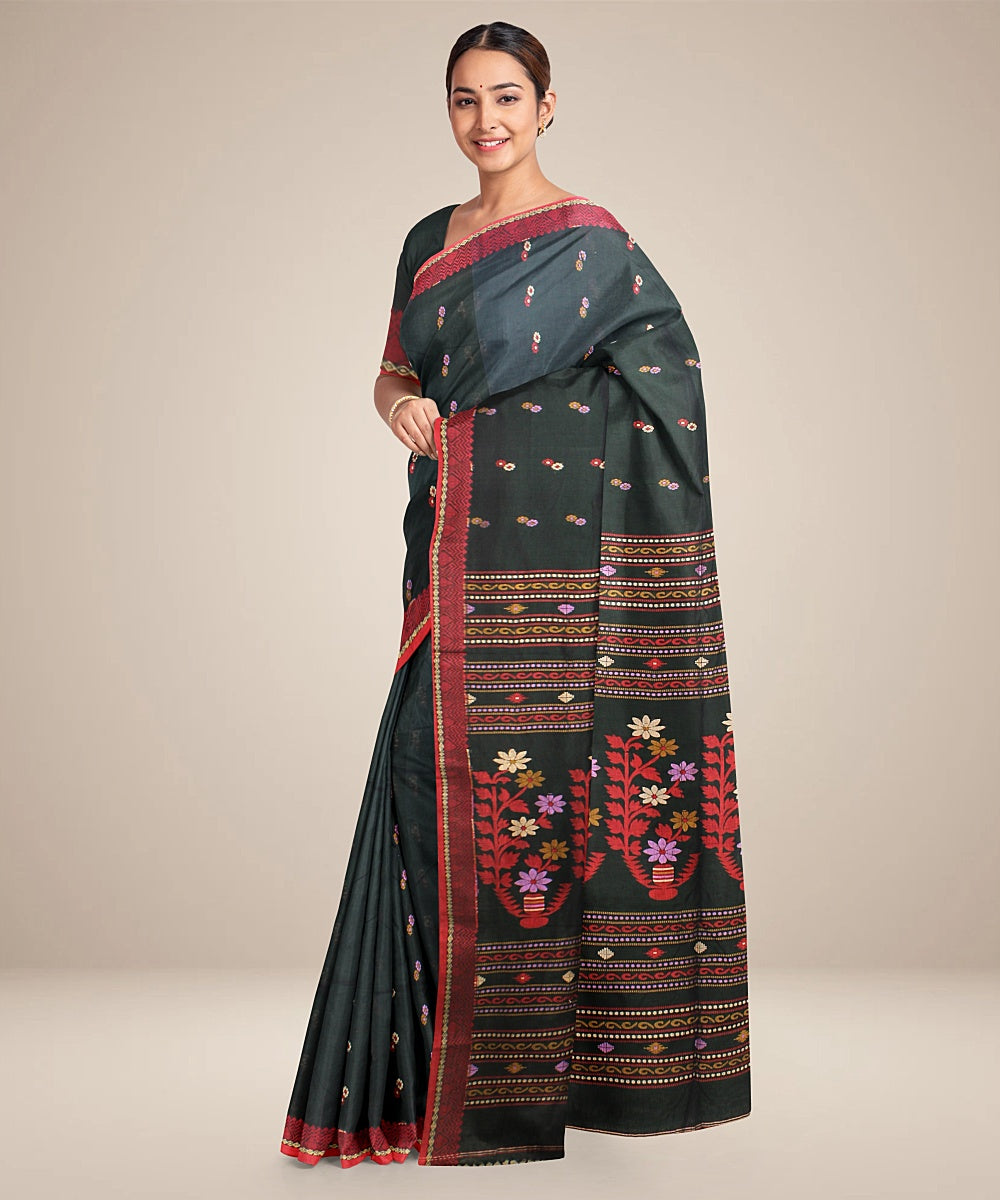 Black red bengal cotton handloom saree