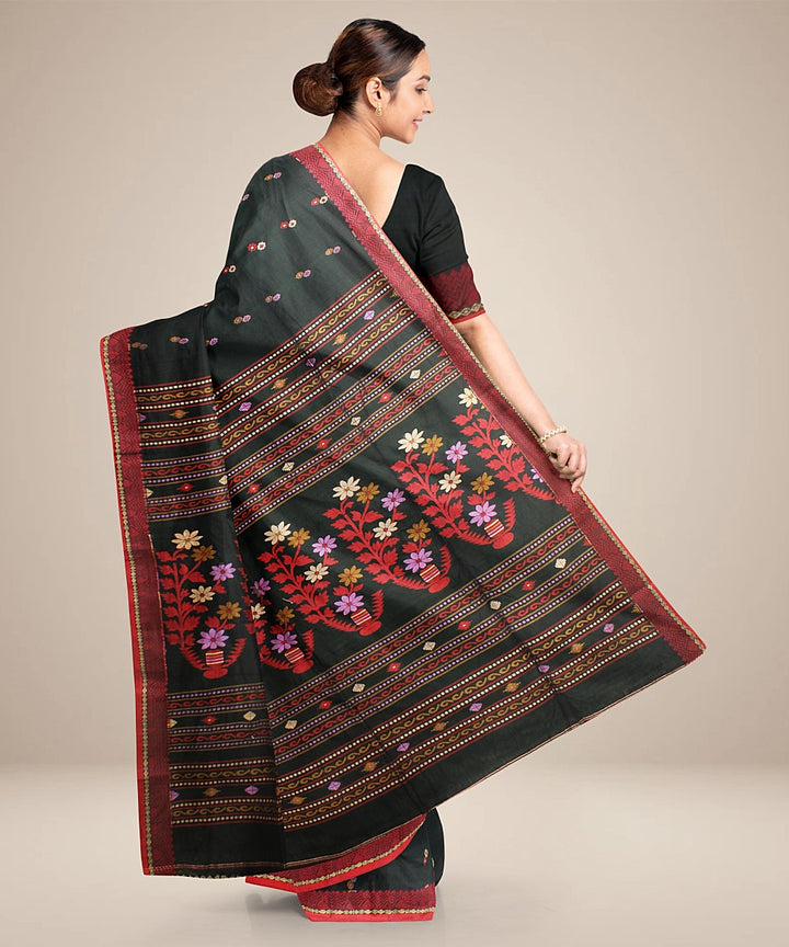 Black red bengal cotton handloom saree