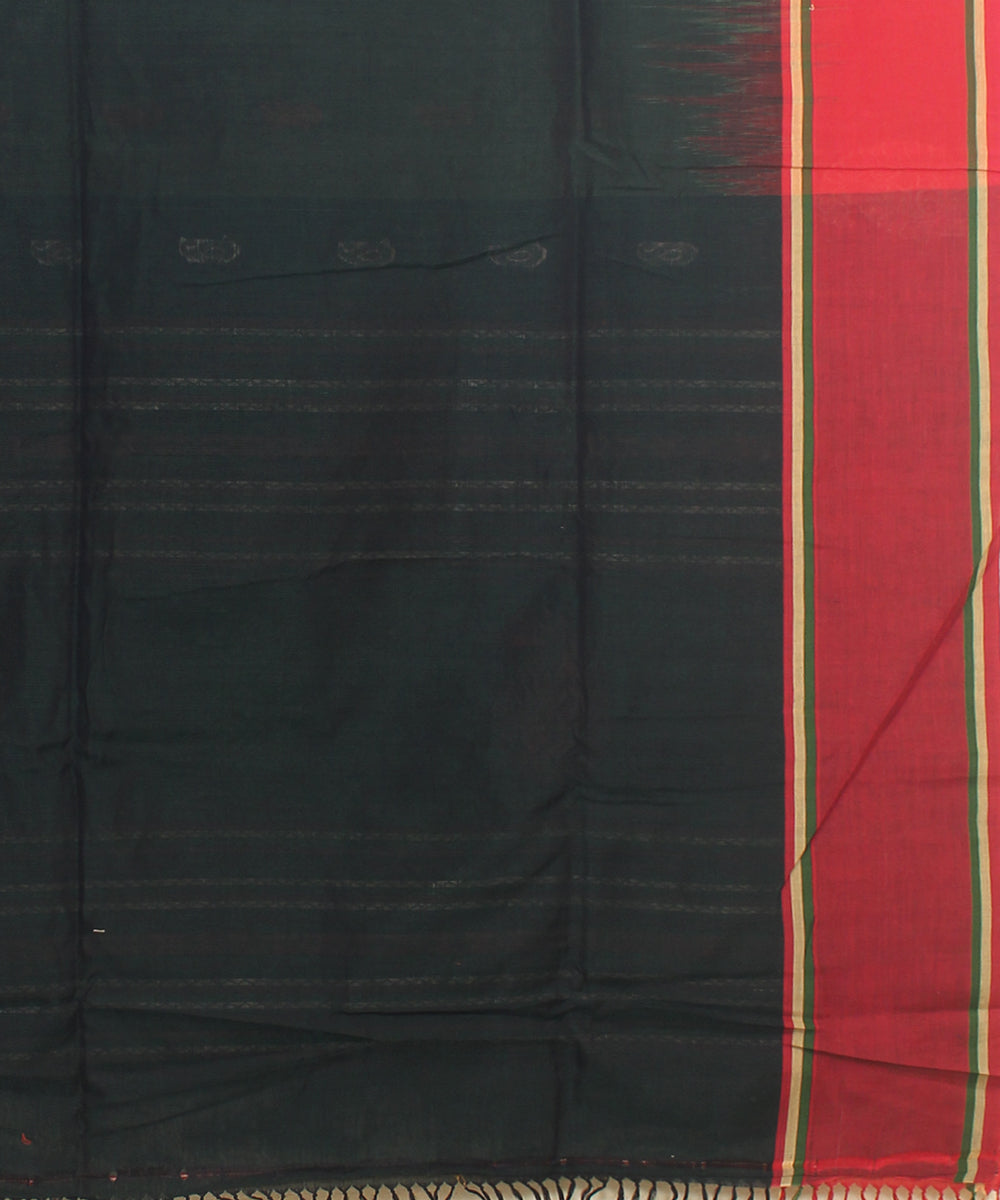 Forest green red bengal cotton handloom saree