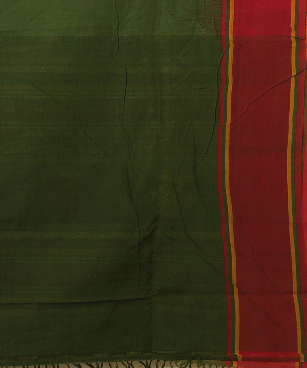 Olive green red bengal cotton handloom saree