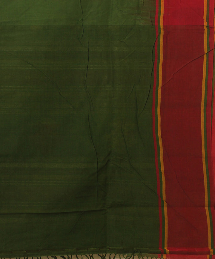 Olive green red bengal cotton handloom saree