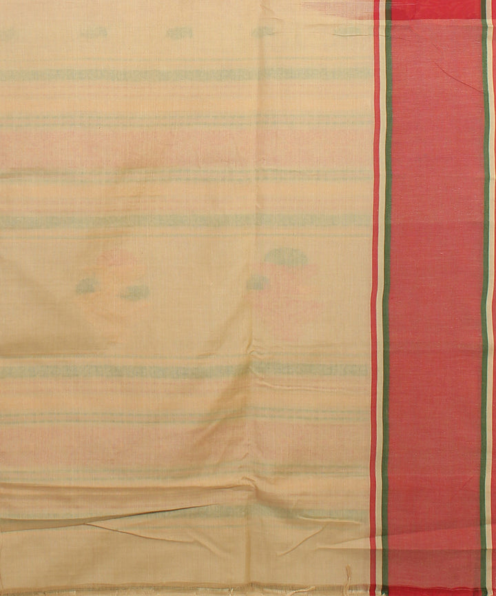 Beige red bengal cotton handloom saree