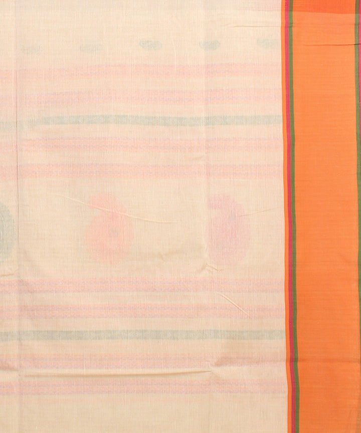 Cream orange bengal cotton handloom saree