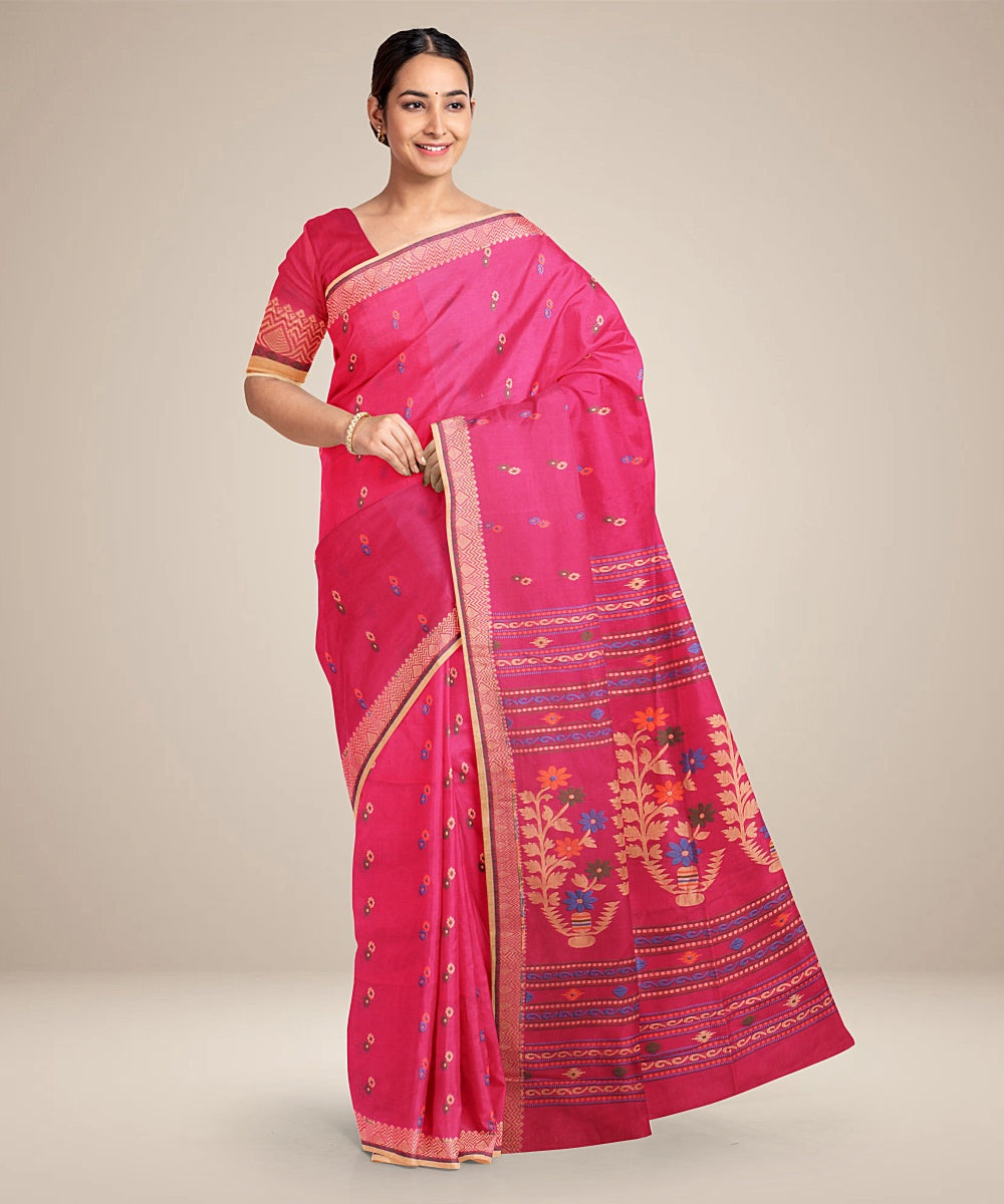 Magenta cream bengal cotton handloom saree