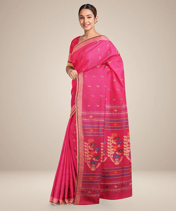 Magenta cream bengal cotton handloom saree