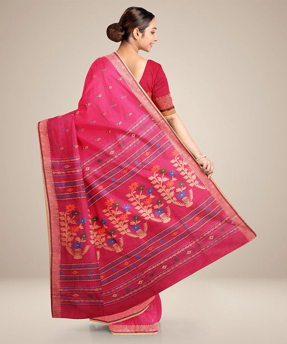 Magenta cream bengal cotton handloom saree