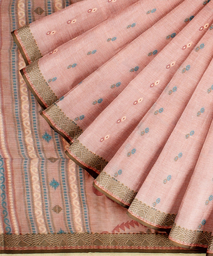 Pastel brown bengal cotton handloom saree