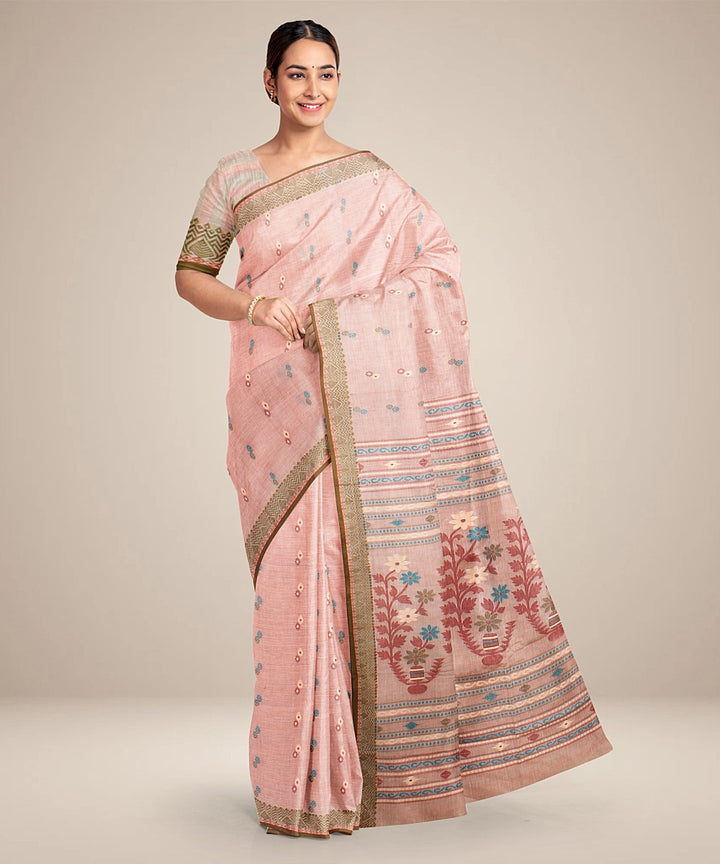 Pastel brown bengal cotton handloom saree