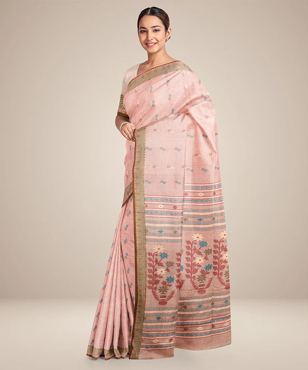 Pastel brown bengal cotton handloom saree