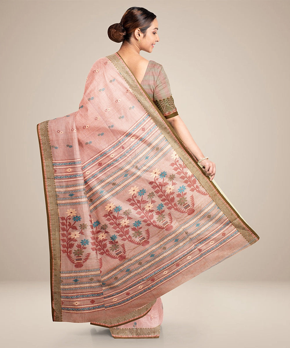 Pastel brown bengal cotton handloom saree