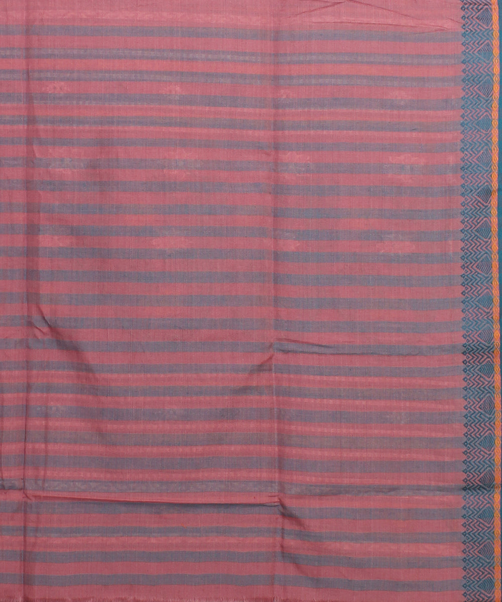 Dark peach teal green bengal cotton handloom saree