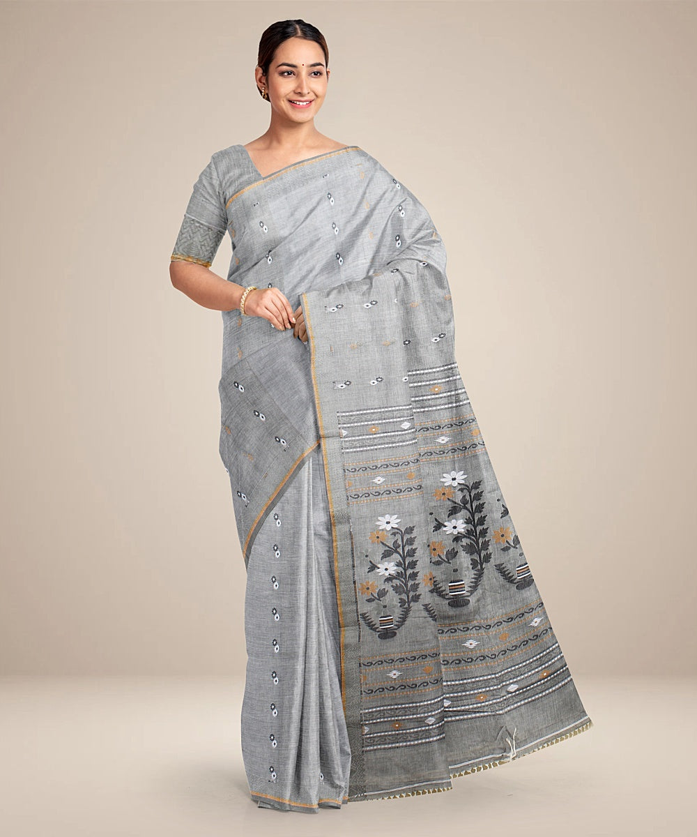 Grey bengal cotton handloom saree