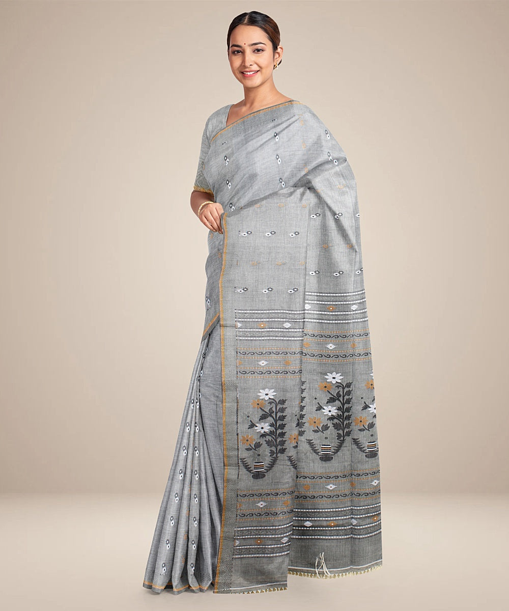 Grey bengal cotton handloom saree