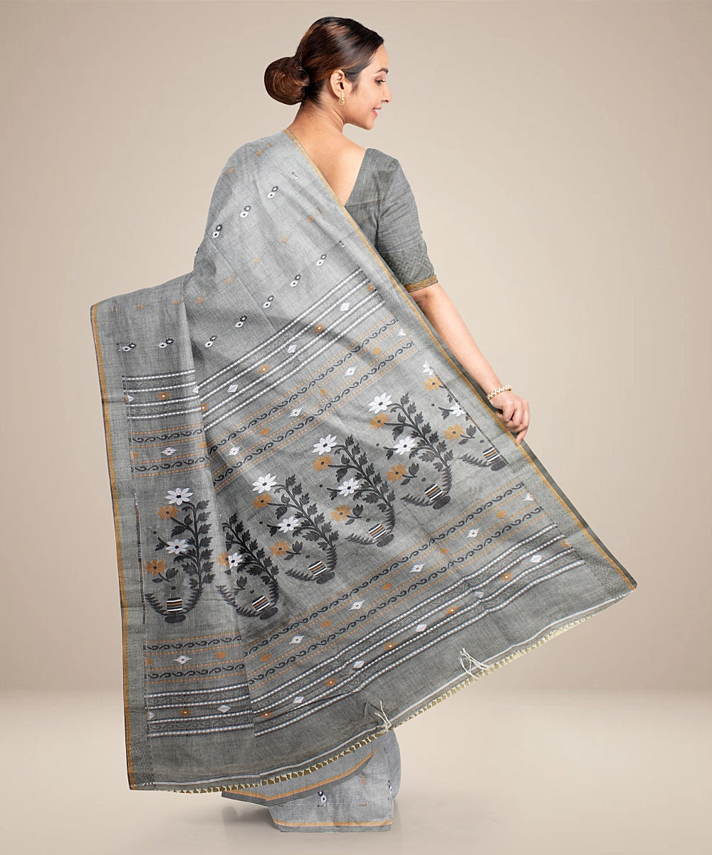 Grey bengal cotton handloom saree