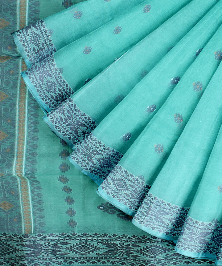 Sky blue tangail cotton handloom saree