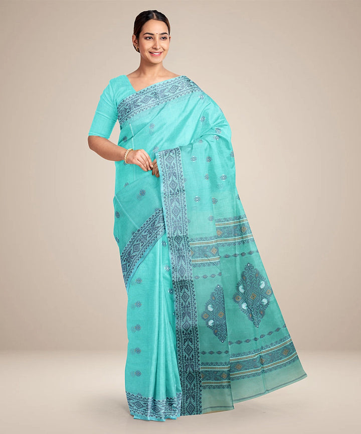 Sky blue tangail cotton handloom saree