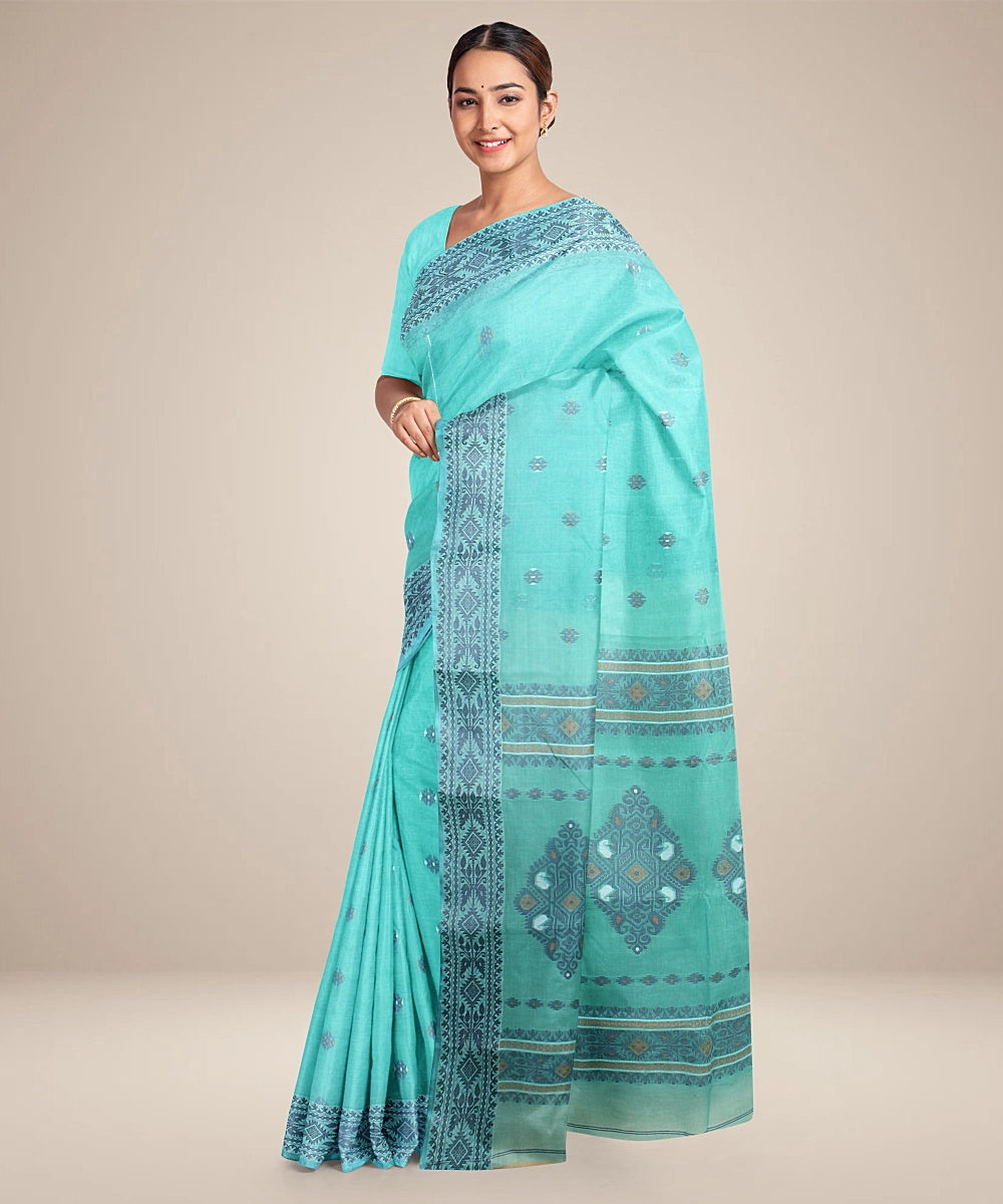 Sky blue tangail cotton handloom saree