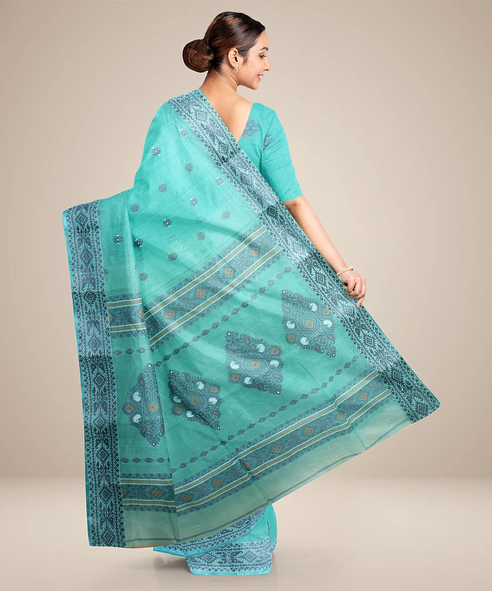 Sky blue tangail cotton handloom saree