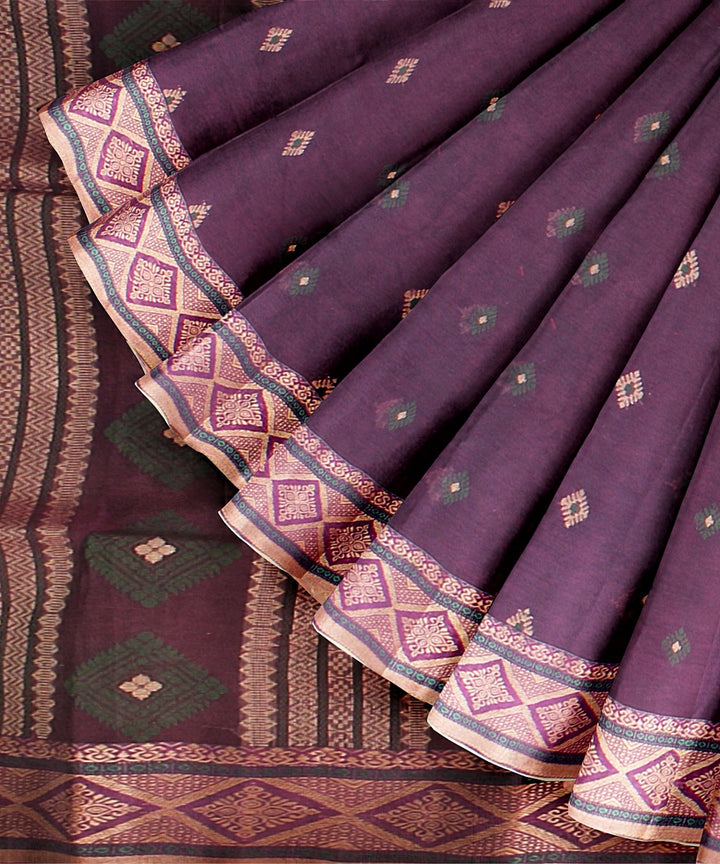 Purple beige tangail handloom cotton saree