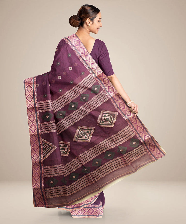 Purple beige tangail handloom cotton saree