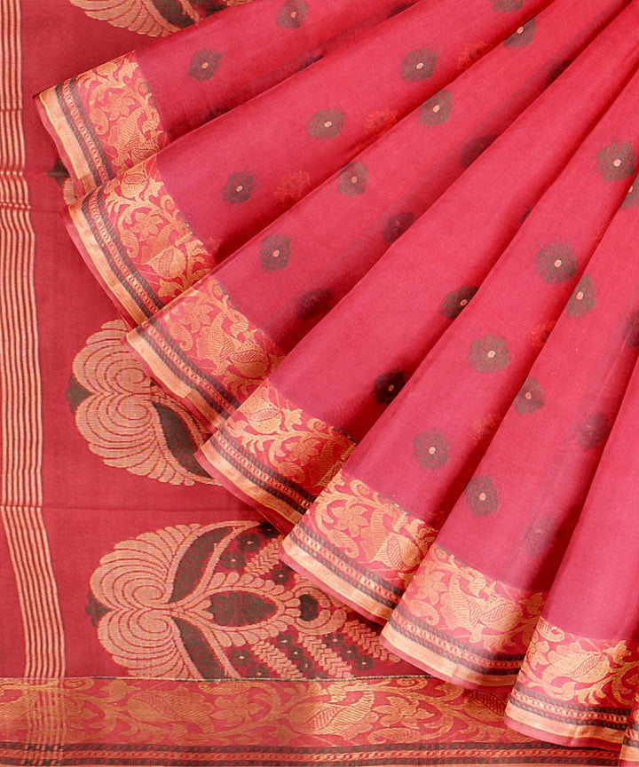 Red beige tangail handloom cotton saree