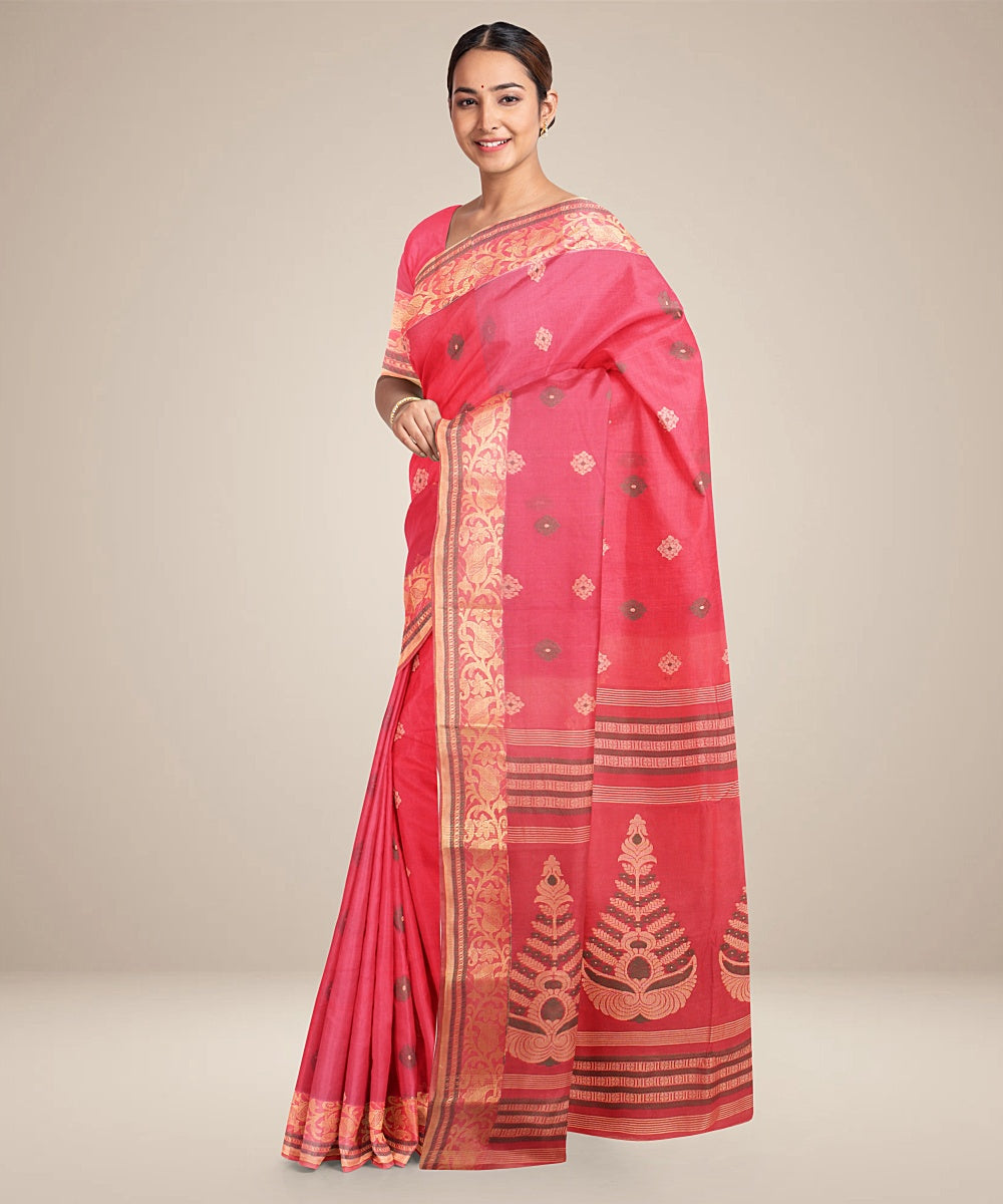 Red beige tangail handloom cotton saree