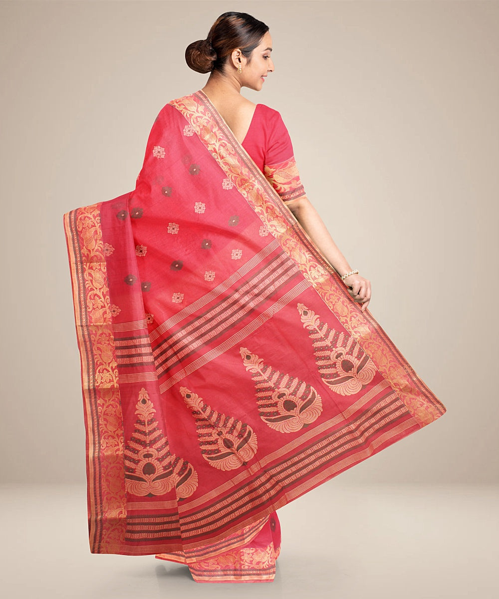 Red beige tangail handloom cotton saree