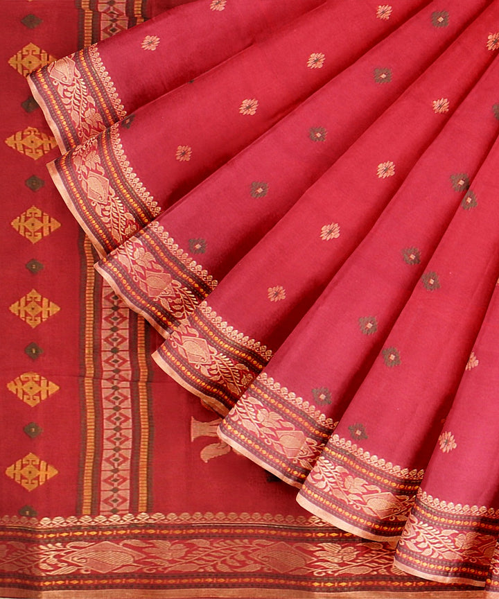 Red beige cotton tangail handloom saree