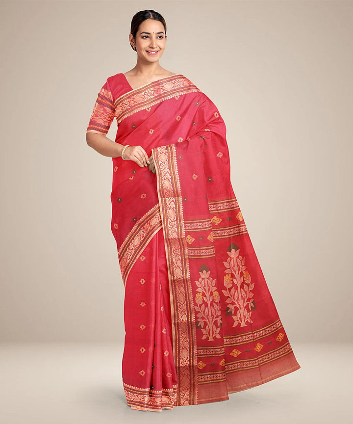 Red beige cotton tangail handloom saree