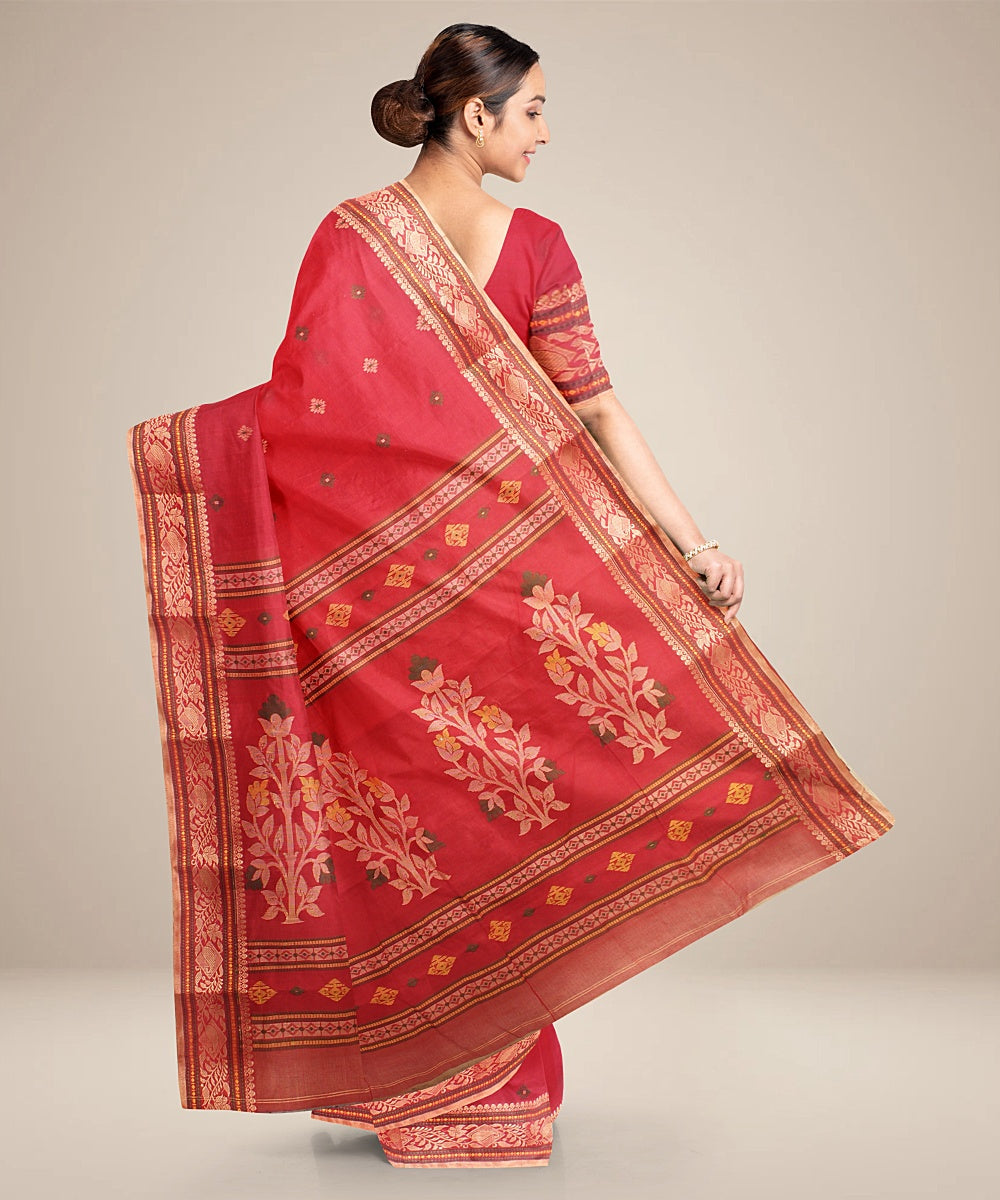 Red beige cotton tangail handloom saree