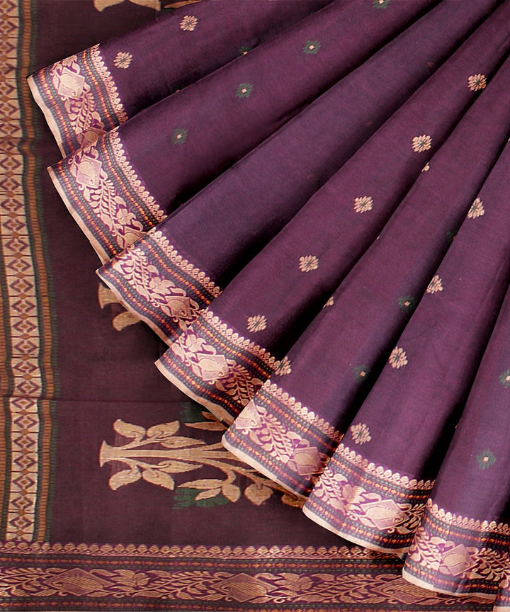 Purple beige cotton handloom tangail saree