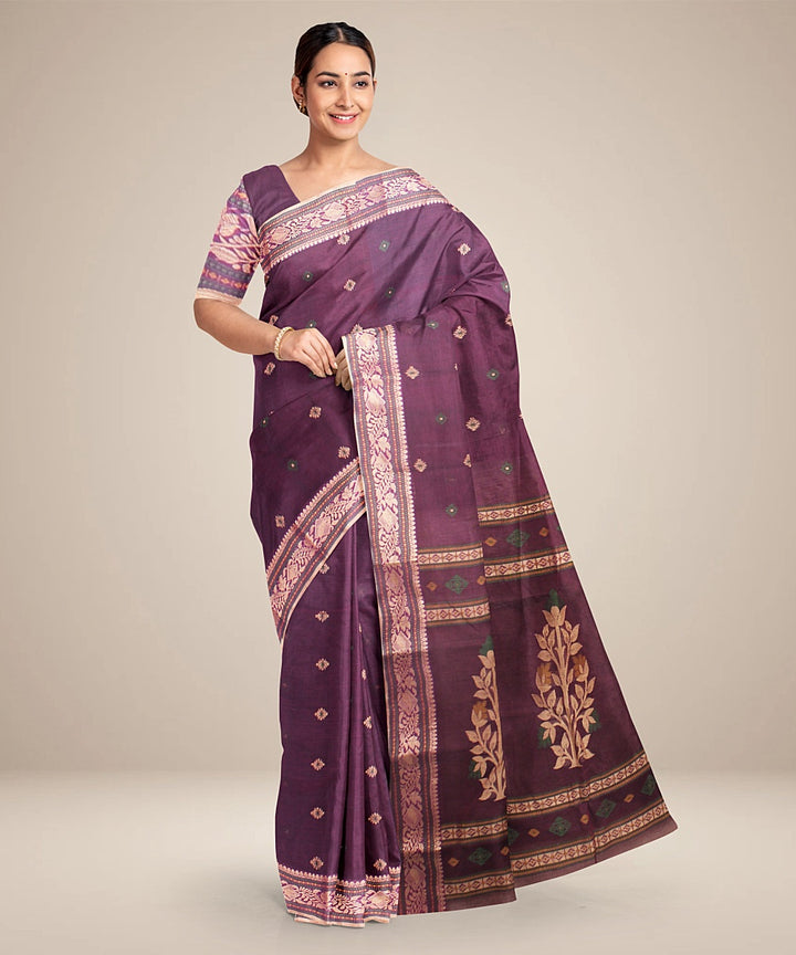 Purple beige cotton handloom tangail saree