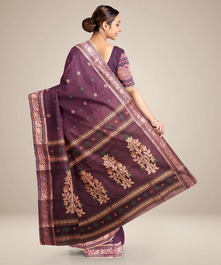 Purple beige cotton handloom tangail saree