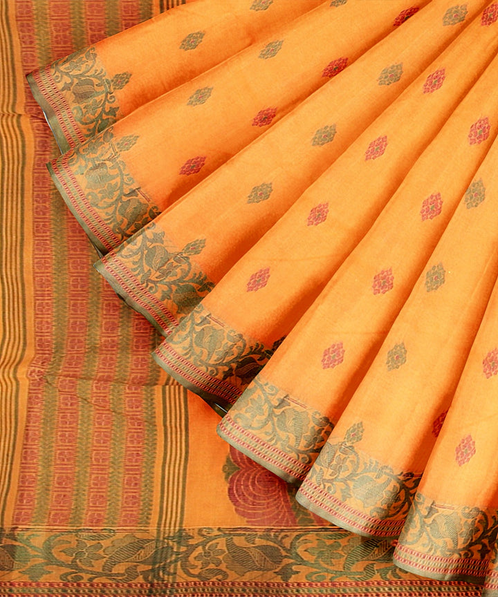 Orange green tangail cotton handloom saree