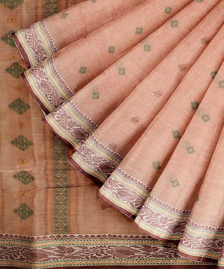 Beige brown tangail cotton handloom saree