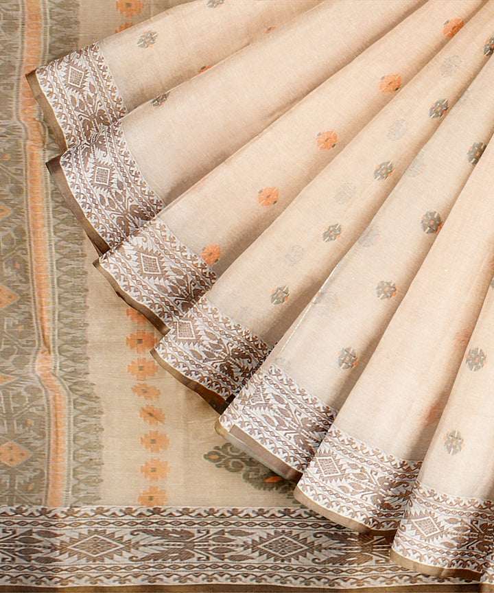 Beige tangail cotton handloom saree