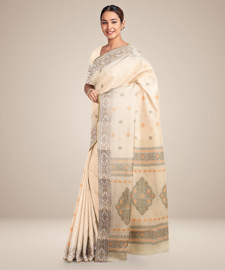 Beige tangail cotton handloom saree