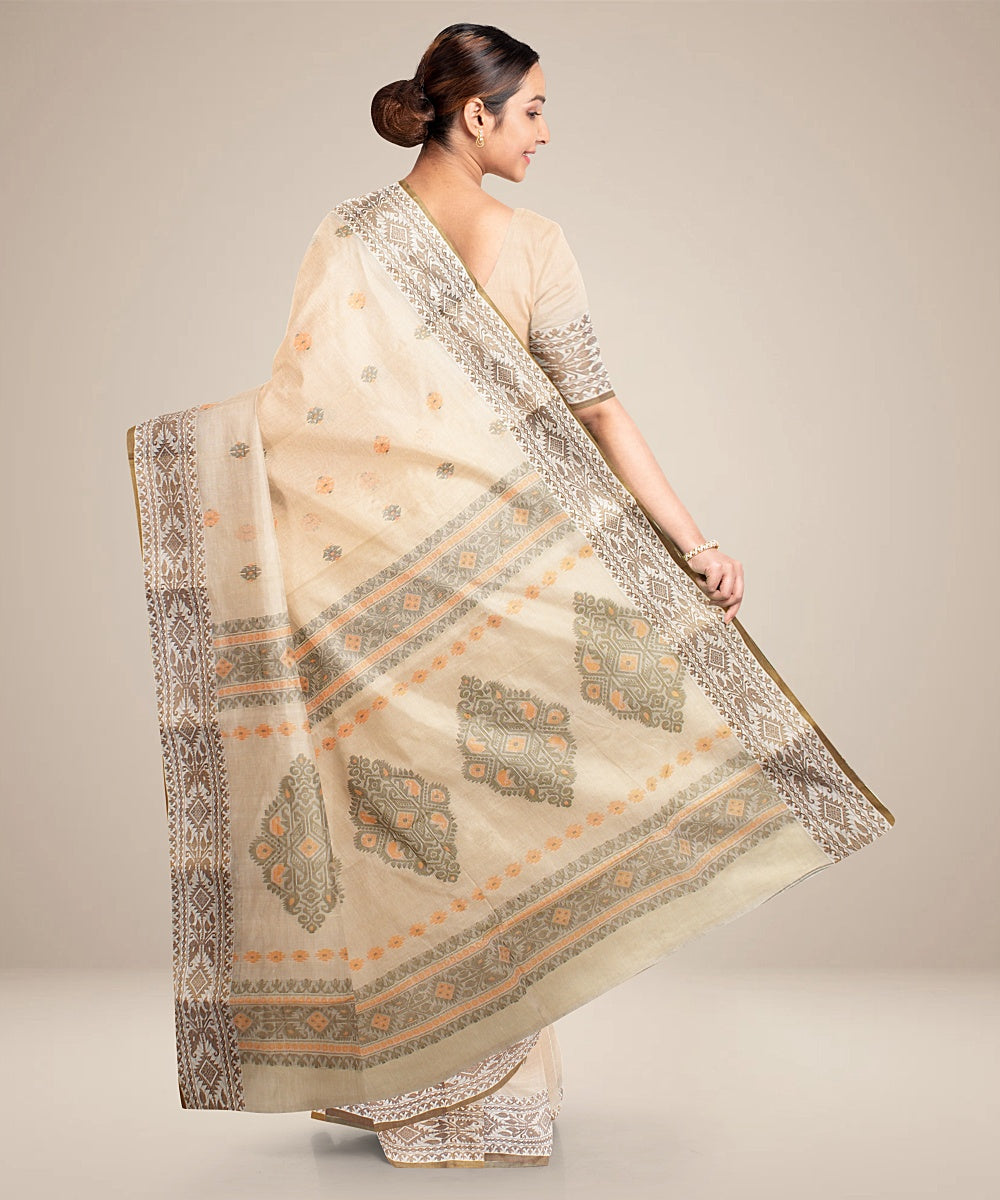 Beige tangail cotton handloom saree