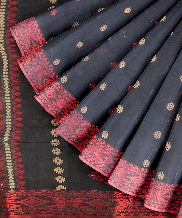 Black red tangail cotton handloom saree