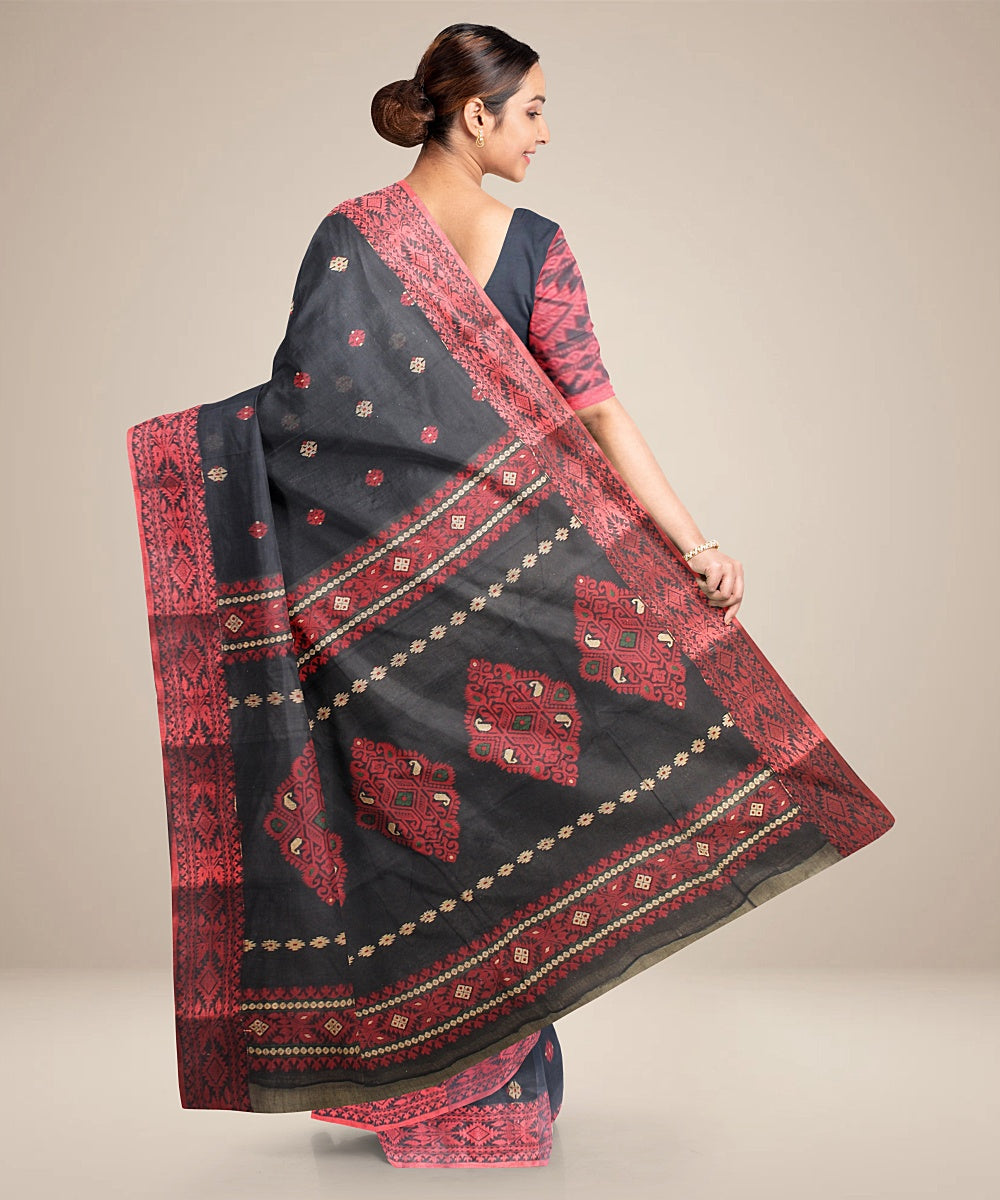 Black red tangail cotton handloom saree