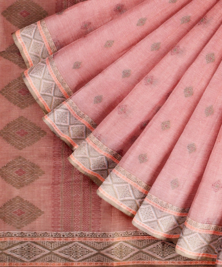 Pink green tangail cotton handloom saree